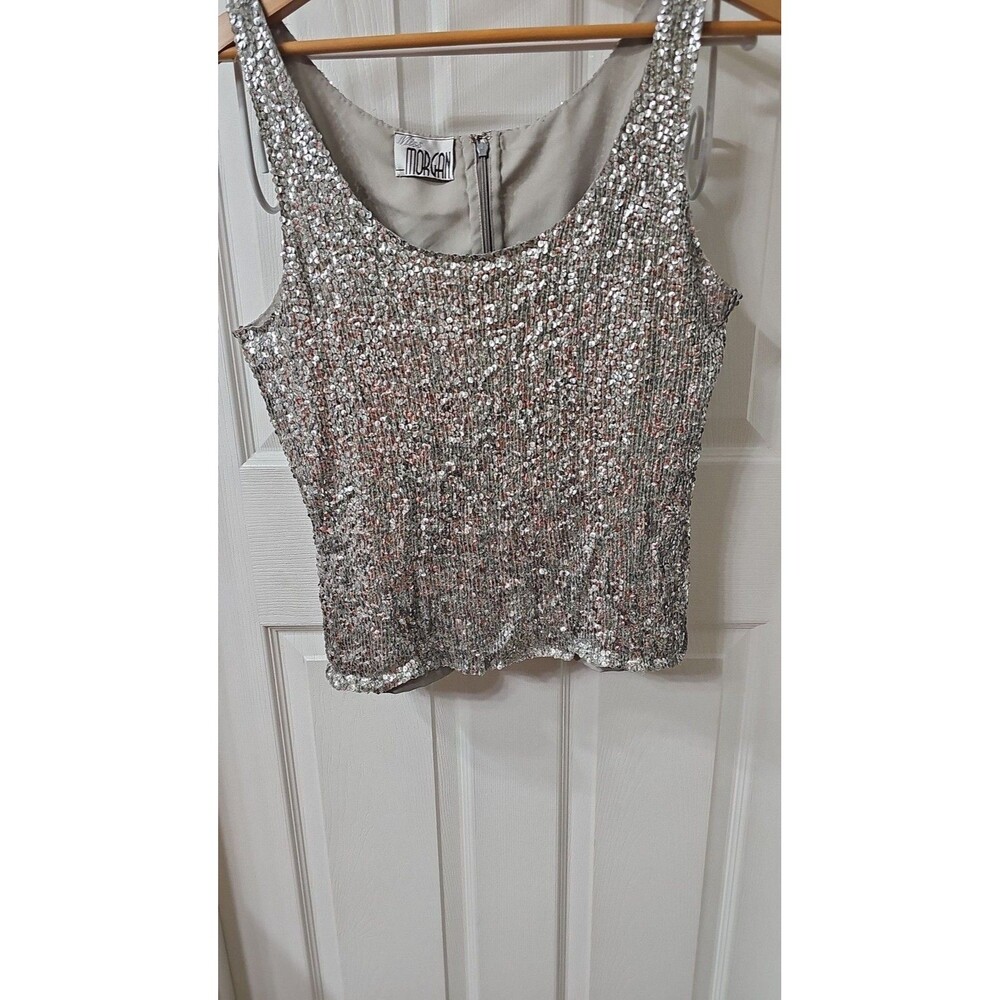 Vintage Miss Morgan Silver Sequin Sleeveless Party Tank Top